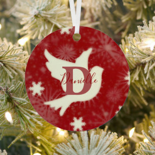 Dove and snowflakes personalised metal tree decoration