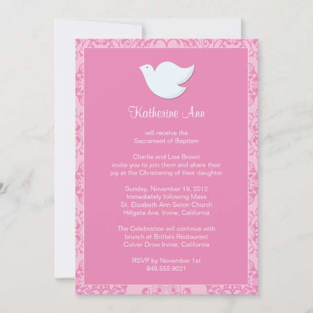 Dove Baptism Invitation for Girl (Front)
