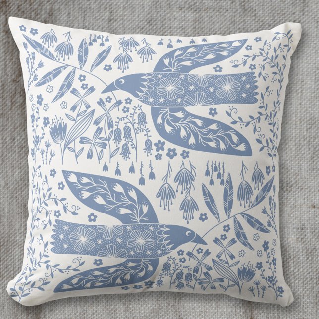 Dove Bird Blue Cushion (Blue and white Peace Doves bird pillow)