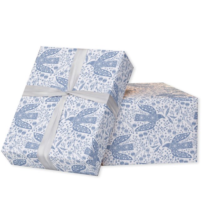 Dove Bird Blue Wrapping Paper (Peace dove blue and white bird  folk art gift wrapping paper roll)