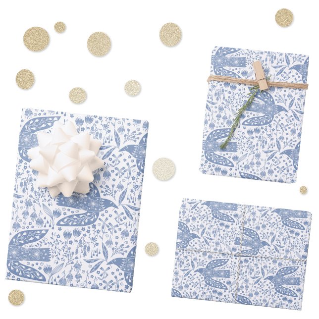 Dove Bird Blue Wrapping Paper Sheet (Blue and white peace dove bird pattern gift wrapping paper sheets)
