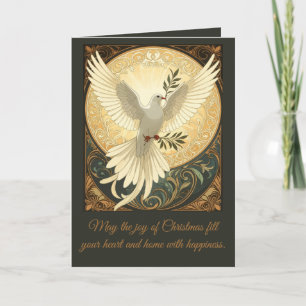 Dove Bird Carrying A Sprig of Olive Christmas Desi Holiday Card