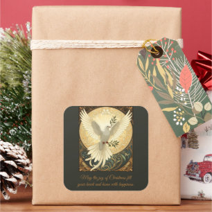Dove Bird Carrying A Sprig of Olive Christmas Desi Square Sticker