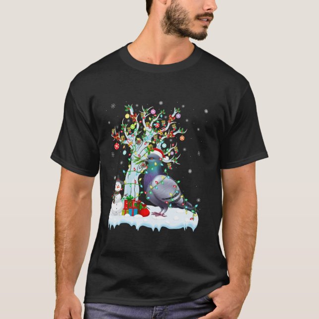 Dove Bird Xmas Lighting Tree Santa Hat Dove Christ T-Shirt (Front)