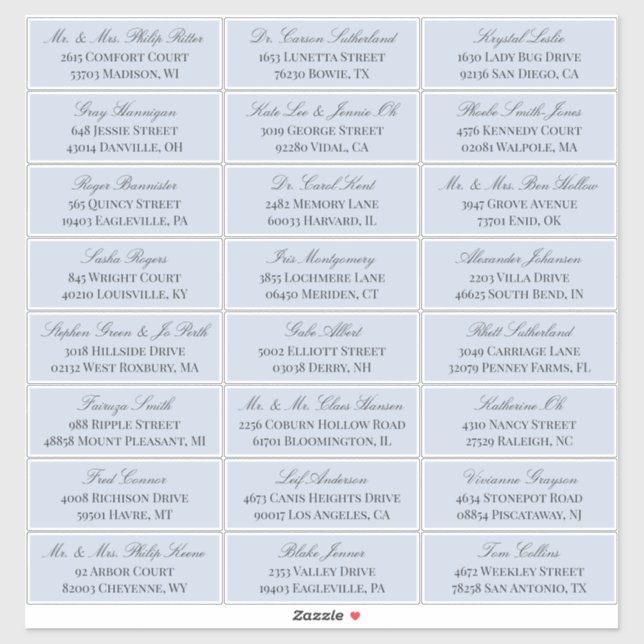 Dove Blue Elegant Script 24 Wedding Guest Address (Sheet)
