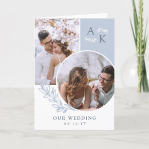 Dove Blue Greenery Overlapping Photos Wedding Program