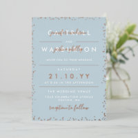 Dove Blue & Rose Gold Typography Confetti Wedding