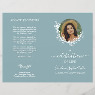 Dove Blue Wreath Photo Celebration of Life Program