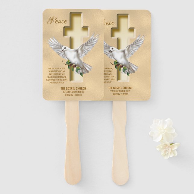 Dove Cross Personalised Scripture Verse Church Hand Fan (Front and Back)