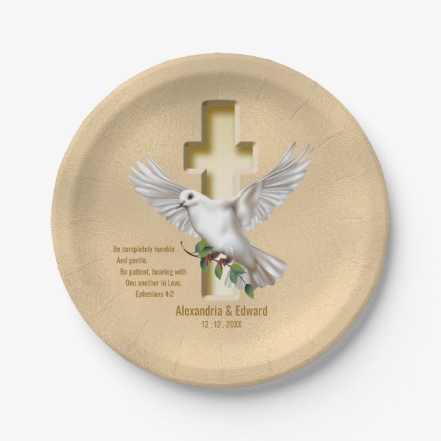 Dove Cross Scripture Verse Ephesians 4:2 Paper Plate (Front)