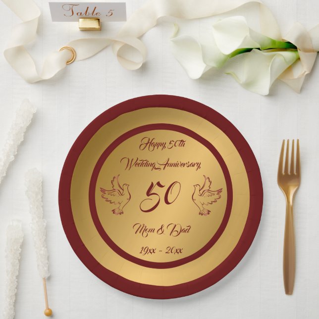 Dove Customise Happy Gold 50th Anniversary Paper Plate (Wedding)
