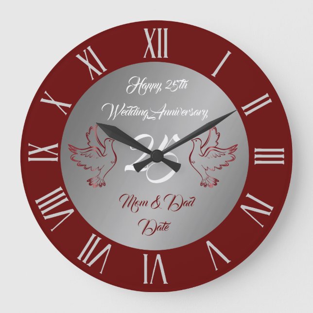 Dove Customise Happy Silver 25th Anniversary Large Clock (Front)
