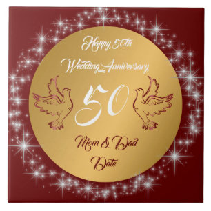 Dove Customize Happy Gold 50th Anniversary Ceramic Tile