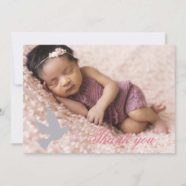 Dove dusky pink girls baptism photo thank you card (Front)