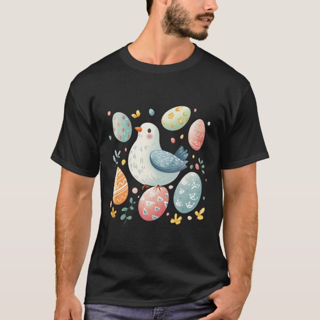 Dove Easter With Easter Eggs; Style Simple Cute Ea T-Shirt (Front)