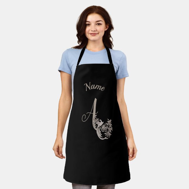 Dove Elegant Monogram Initial A  Black Your Name  Apron (Worn)