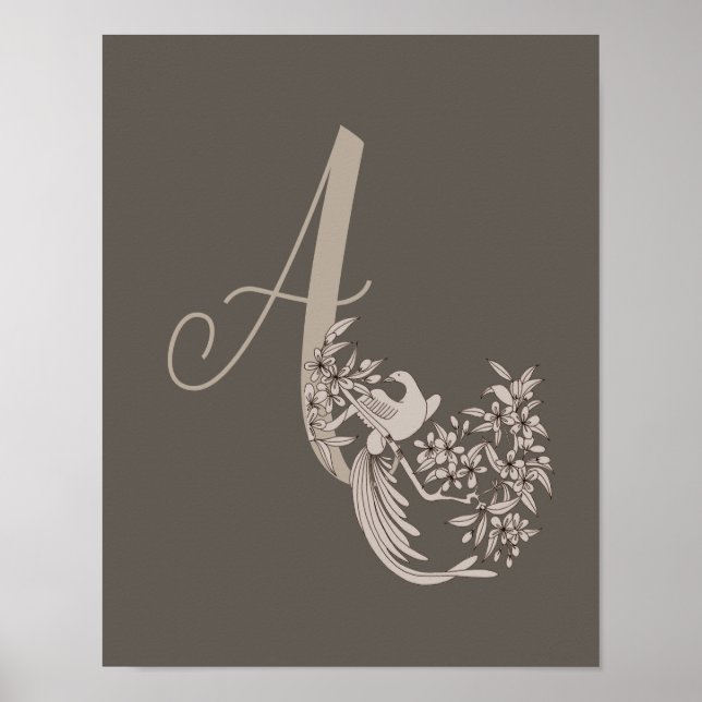 Dove Elegant Monogram Initial A  Brown Poster (Front)