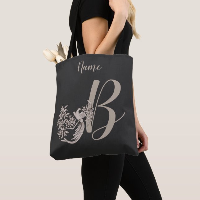Dove Elegant Monogram Initial B Name Tote Bag (Close Up)