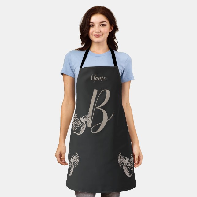 Dove Elegant Monogram Initial B Personalised Apron (Worn)