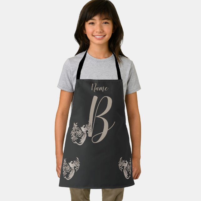 Dove Elegant Monogram Initial B Personalised Apron (Insitu)