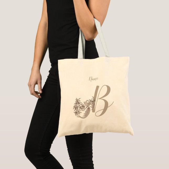 Dove Elegant Monogram Initial B Personalised Tote Bag (Front (Product))