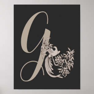 Dove Elegant Monogram Initial G Personalised Poster