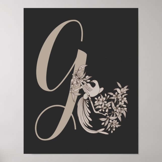 Dove Elegant Monogram Initial G Personalised Poster (Front)