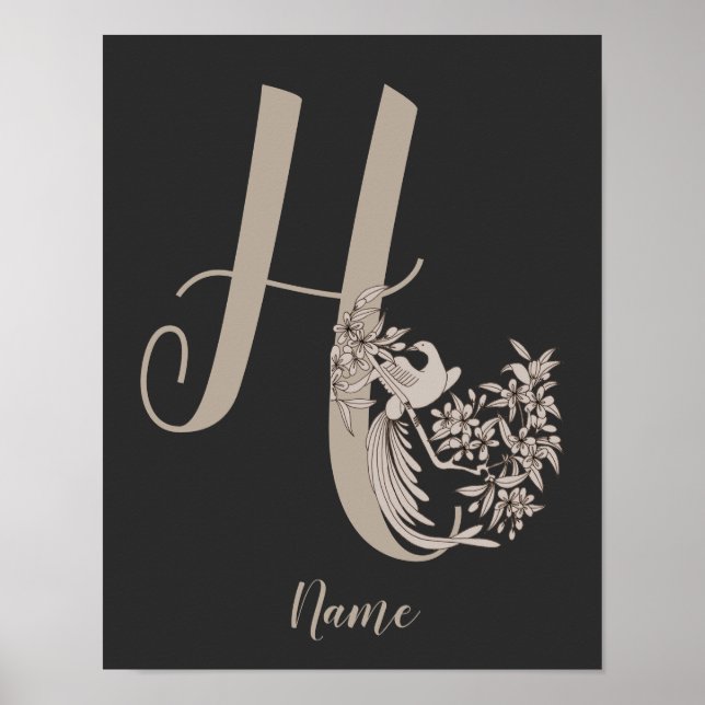 Dove Elegant Monogram Initial H Personalised Poster (Front)