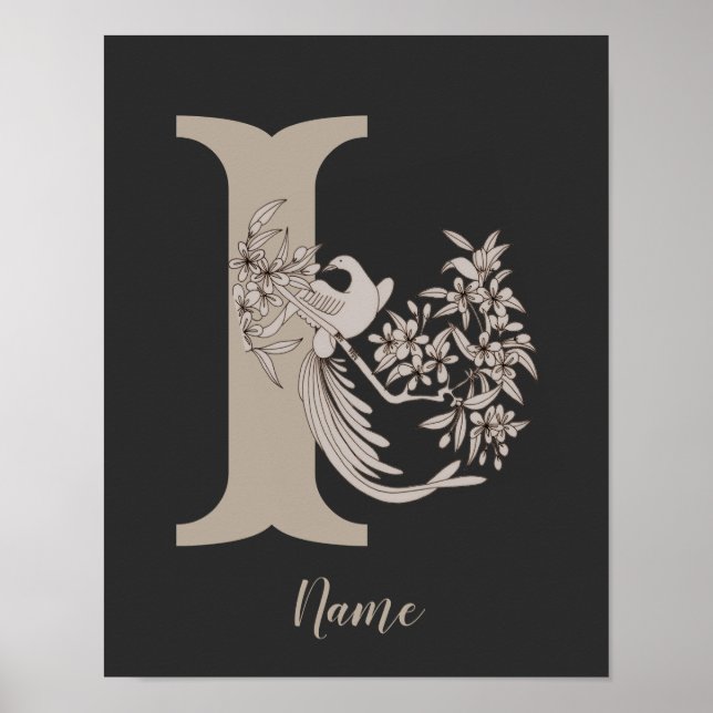Dove Elegant Monogram Initial I Personalised Poster (Front)