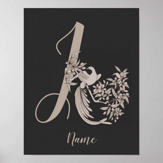 Dove Elegant Monogram Initial J Personalised Poster (Front)