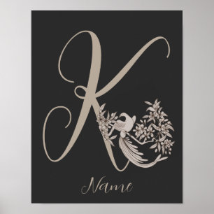 Dove Elegant Monogram Initial K Personalised Poster
