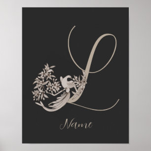 Dove Elegant Monogram Initial L Personalised Poster