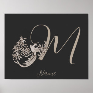 Dove Elegant Monogram Initial M Personalised Poster