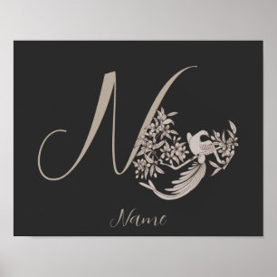Dove Elegant Monogram Initial N Personalised Poster