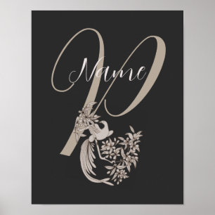 Dove Elegant Monogram Initial P Personalised Poster
