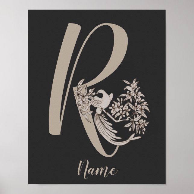 Dove Elegant Monogram Initial R Personalised Poster (Front)