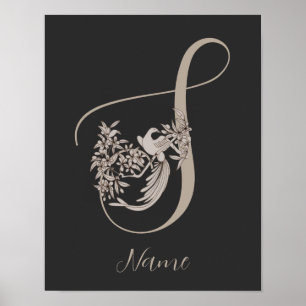 Dove Elegant Monogram Initial S Personalised Poster