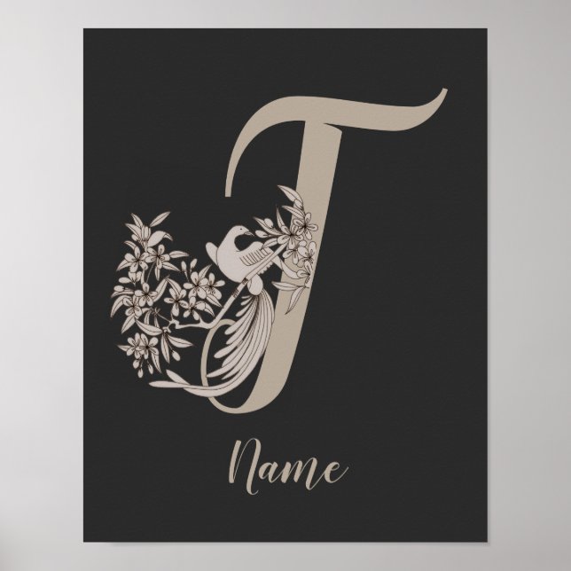 Dove Elegant Monogram Initial T Personalised Poster (Front)