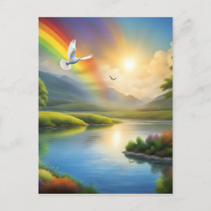 Dove Flying Over a Serene Landscape Postcard