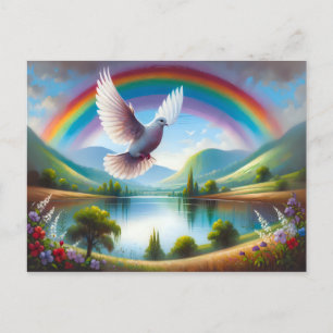 Dove Flying Under a Rainbow Postcard