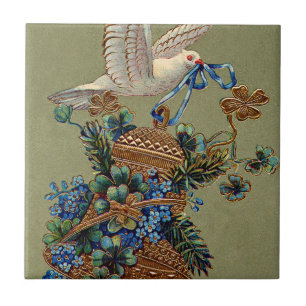 Dove Forget Me Not Four Leaf Clover Bell Evergreen Ceramic Tile