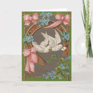 Dove Forget-Me-Nots Horseshoe Four Leaf Clover Card