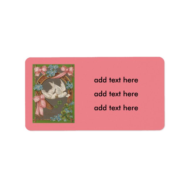 Dove Forget-Me-Nots Horseshoe Four Leaf Clover Label (Front)