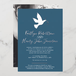 Dove gold blue grey simple wedding custom photo