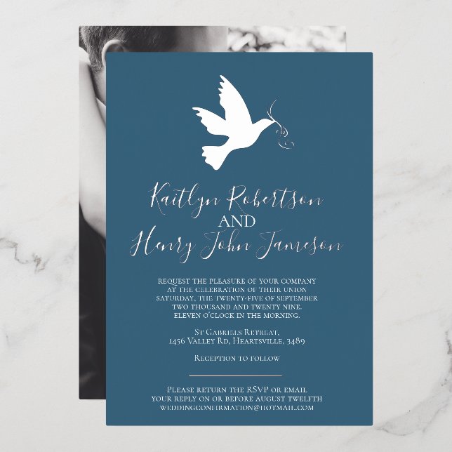 Dove gold blue grey simple wedding custom photo (Front/Back)