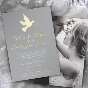 Dove gold grey simple wedding with photo