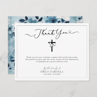 Dove Golden Blue Floral Memorial Thank You Card