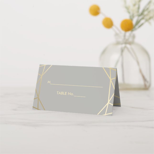 Dove Gray & Gold Geometric Gem Shaped Place Card (Front)