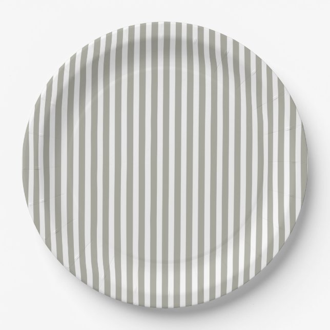 Dove Grey and White Cabana Stripes Paper Plate (Front)
