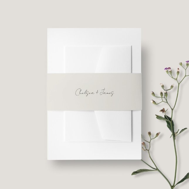 Dove Grey | Chic and Simple Script Wedding  Invitation Belly Band (Creator Uploaded)